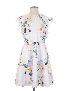 Ted Baker White Floral Fit & Flare Dress (Size 4) US 10